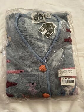 Vintage Storybook Knits Under the Sea Cardigan 1X NOS NWT HSN Fish Sweater